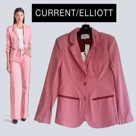 Current/Elliott NEW Barbiecore THE DENIM TAXI LINE Lapel Welt Pockets Jacket 0 - Picture 1 of 12